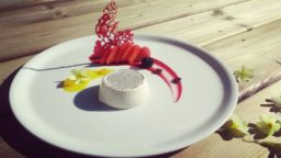 plated dessert panna cotta haute cuisine at mountain utopia catered ski chalet